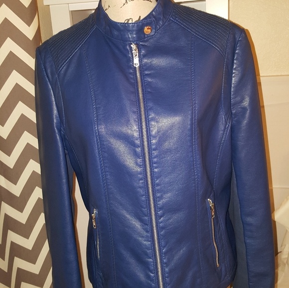 Black Rivet Blue Leather Moto Jacket 
